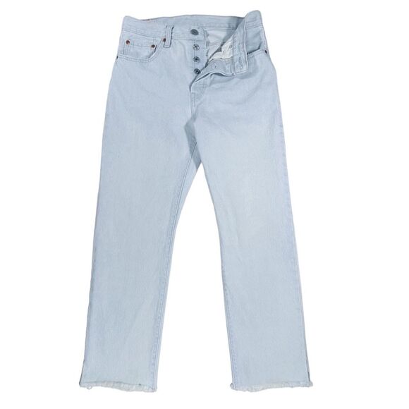 Levi's 501 Button Fly Cropped Straight Leg Split Hem Jeans Blue Size 27 x 26 - Picture 5 of 16